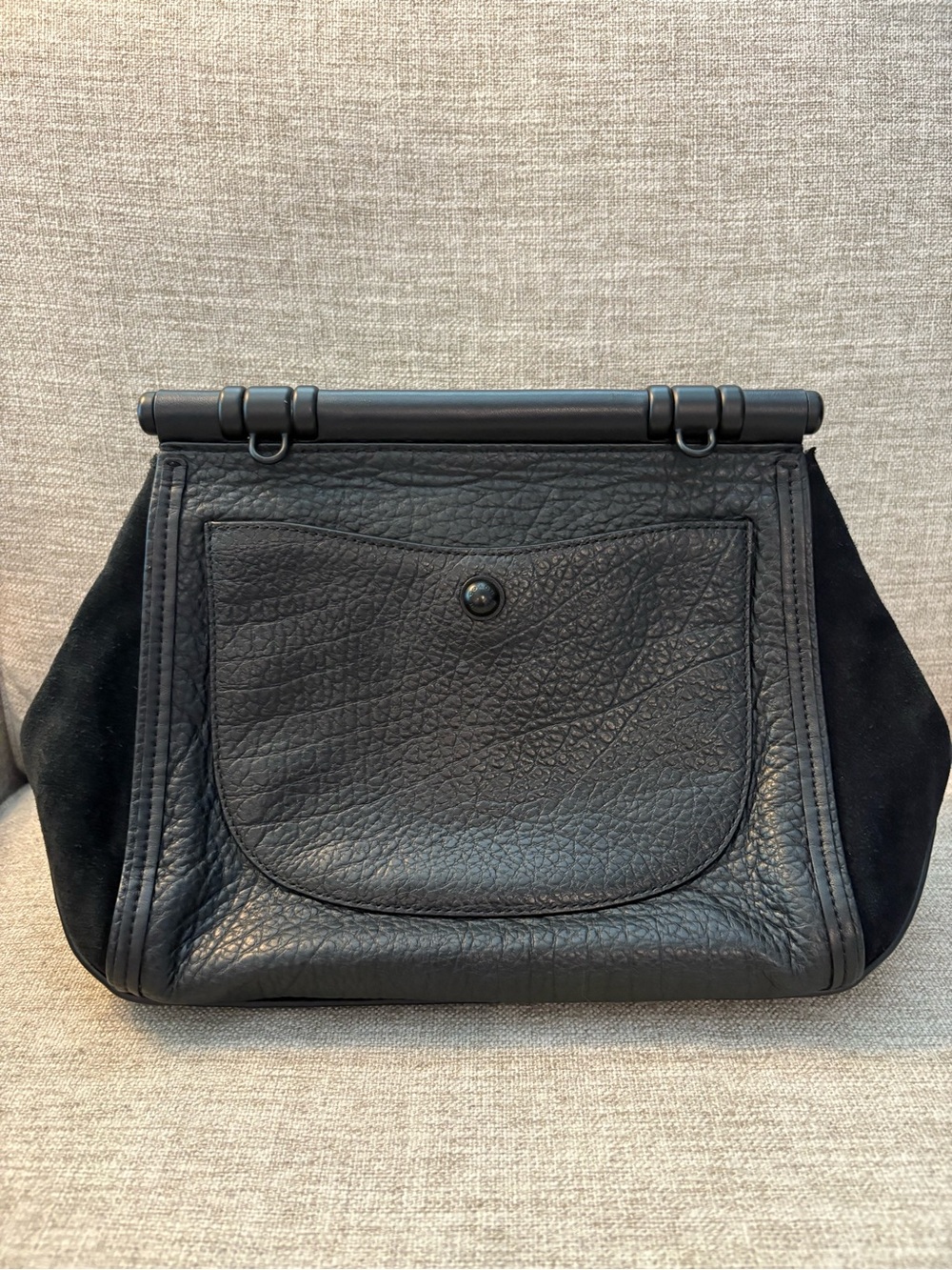 Coach Vintage Black Small Suede & Leather Satchel Top Handle Turnlock with Strap - Picture 4 of 14